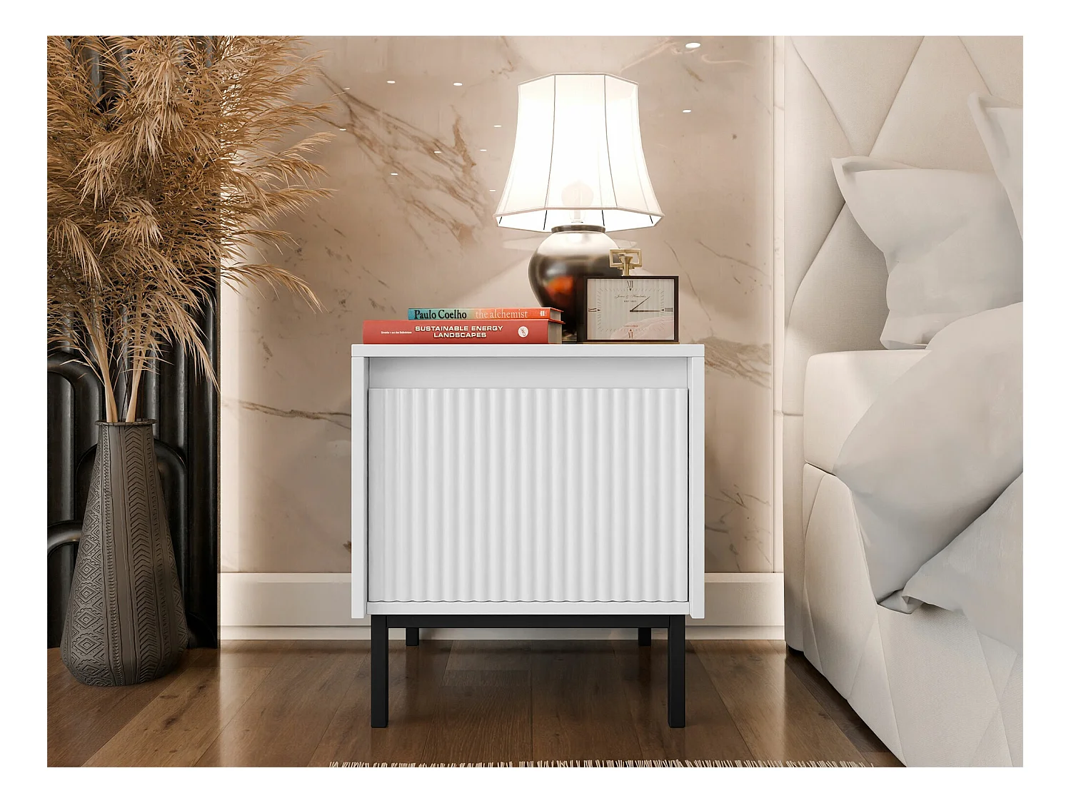 Table de chevet Comfivo Delruva 105, Blanc, 50x45x40cm, Stratifié|MDF