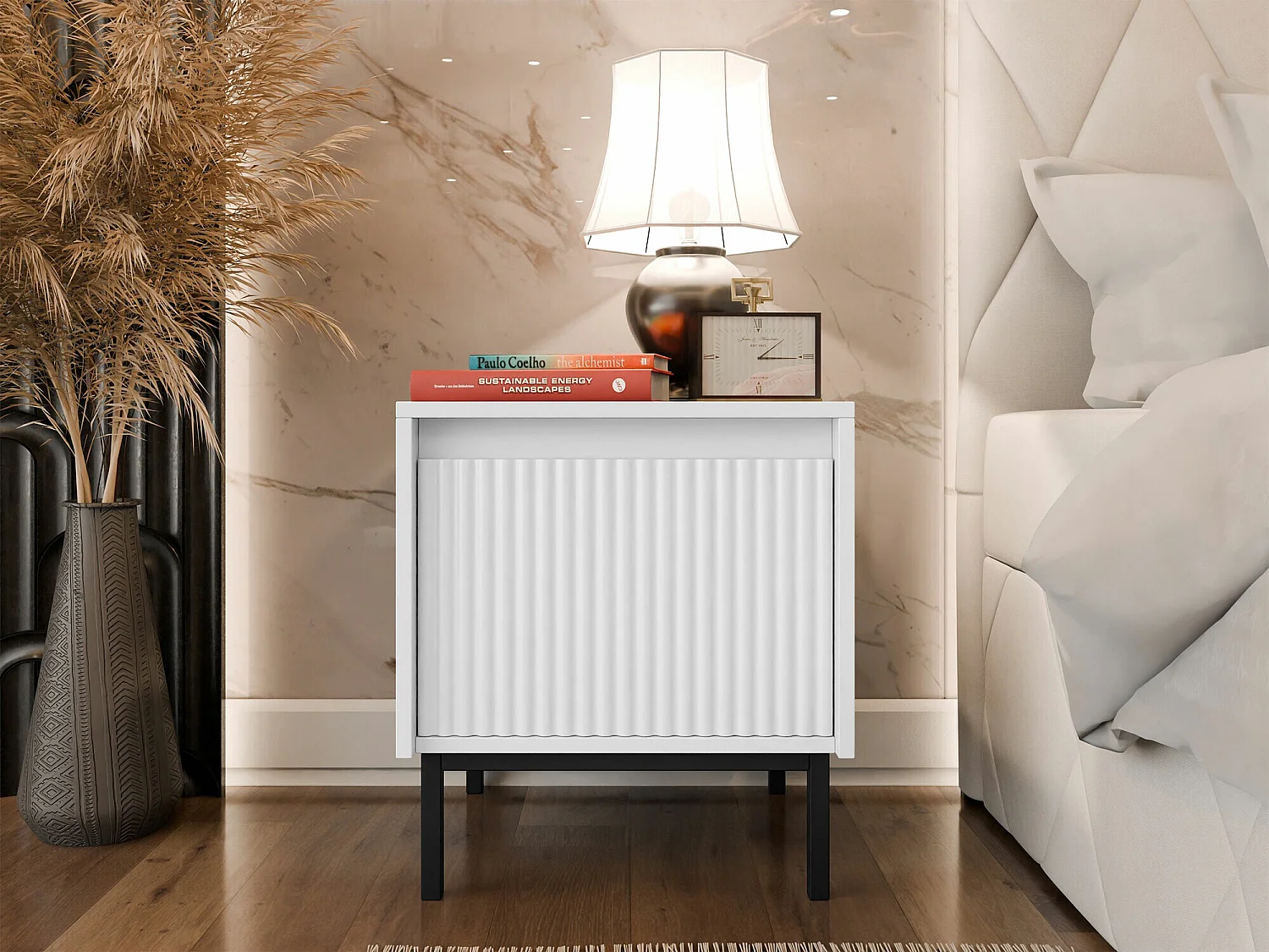 Table de chevet Comfivo Delruva 105, Blanc, 50x45x40cm, Stratifié|MDF