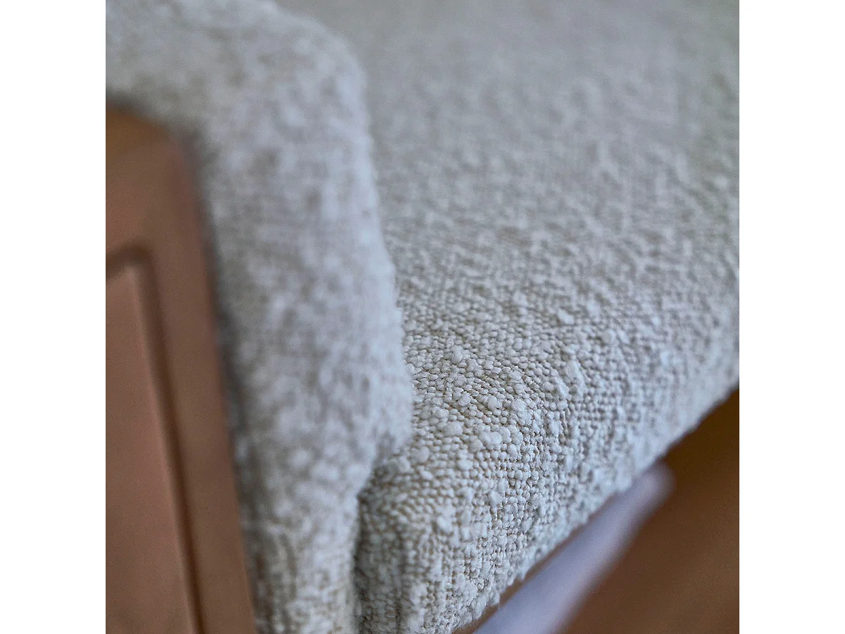 Banc d'entrée en teck massif et tissu bouclette 120 cm