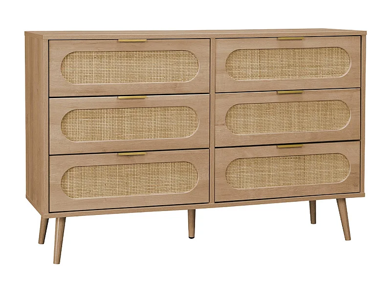 Commode. Eva. 6 tiroirs. décor bois. cannage arrondi L 120 x l 39 x H 79cm
