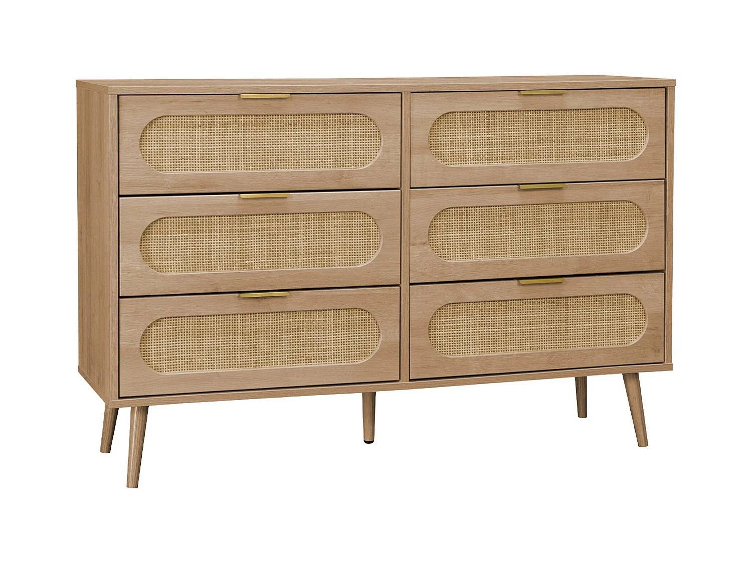 Commode. Eva. 6 tiroirs. décor bois. cannage arrondi L 120 x l 39 x H 79cm