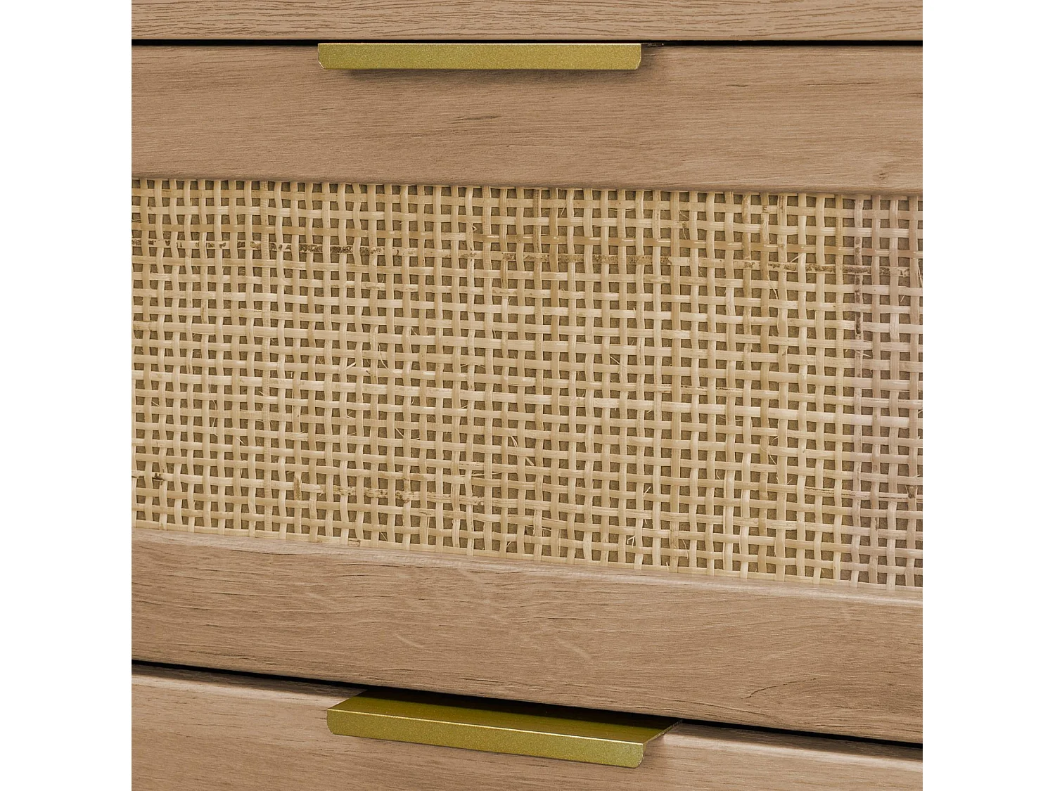 Cassettiera in legno e canna arrotondata, 6 cassetti, marrone naturale