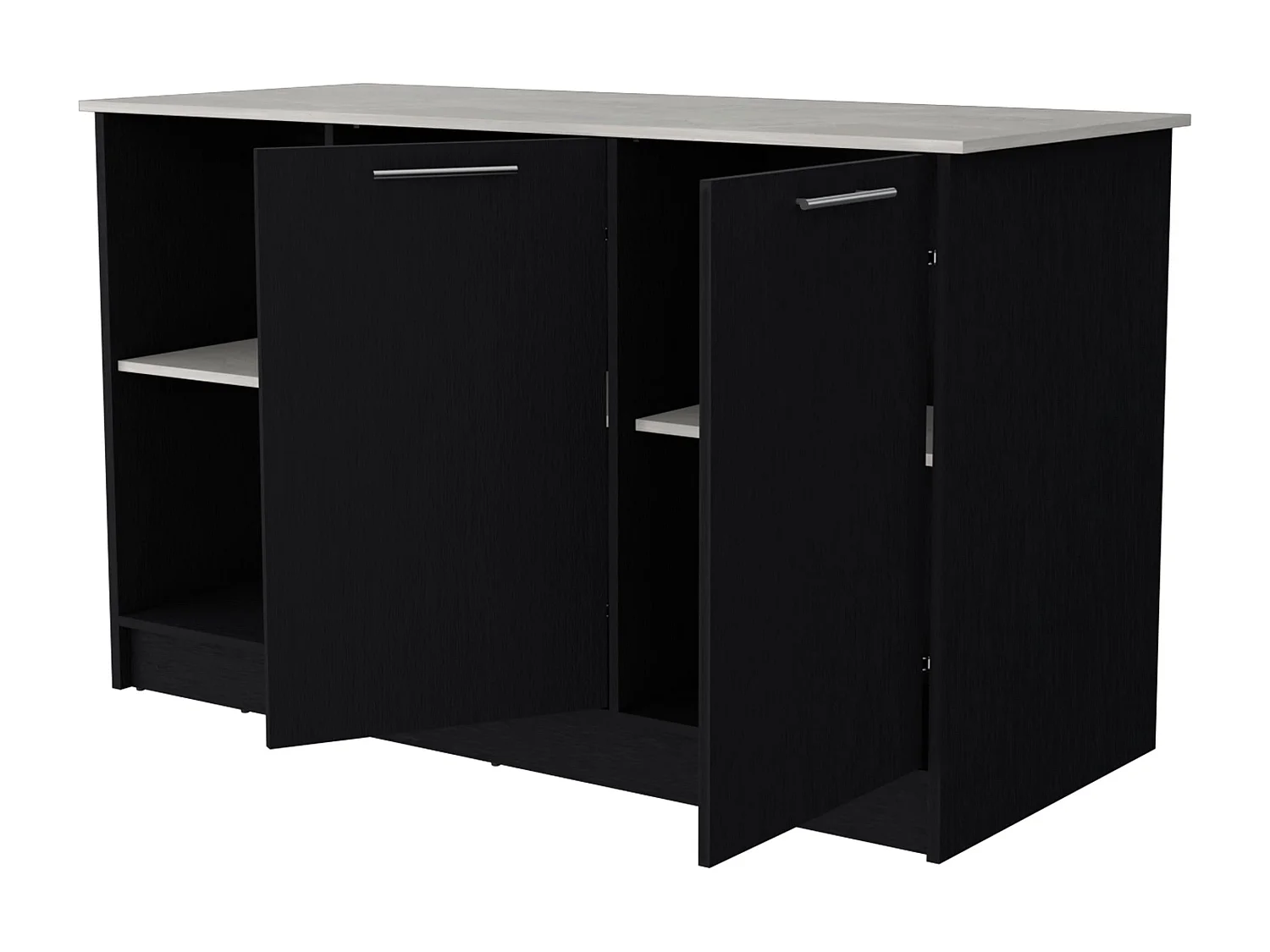 Isola da cucina Juniper in melaminico con due ante e 3 ripiani , 90 cm X 150 cm X 64 cm , Nero / Ibiza