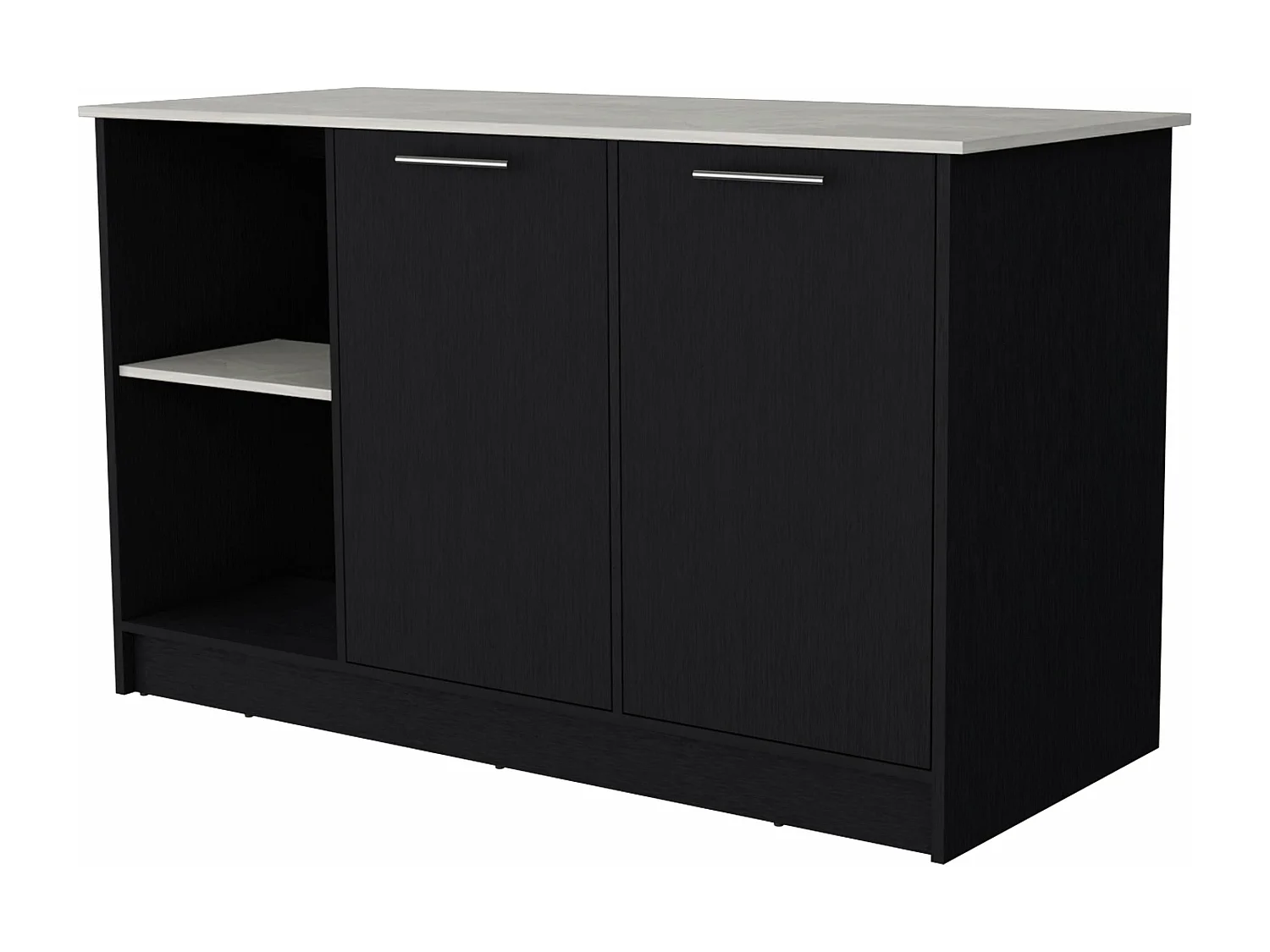 Isla de cocina Juniper en melamina con dos puertas y 3 estantes , 90 cm  X 150 cm  X 64 cm  ,  Negro / Ibiza