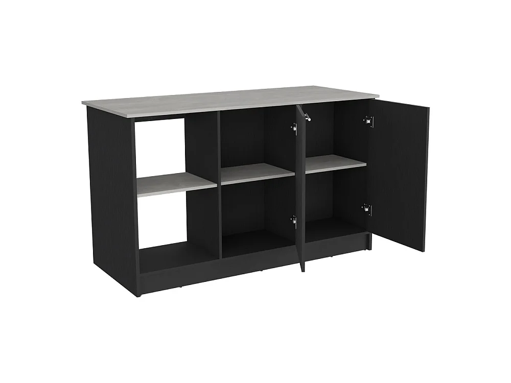 Isla de cocina Juniper de 150 cm con 2 puertas y 3 estantes, blanco y negro ónix