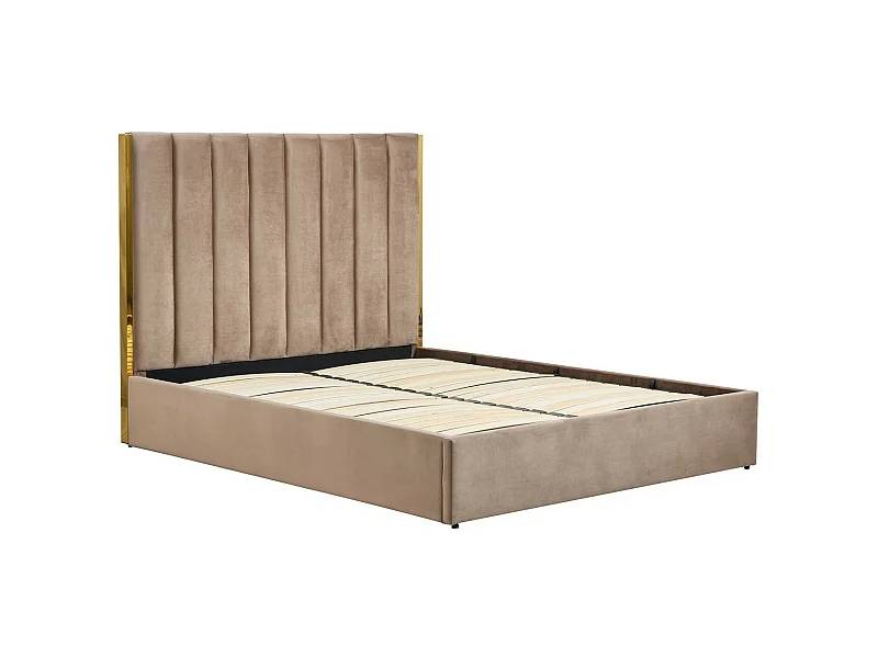 Lit 2 places 160x200 cm avec tête de lit en velours beige Souls