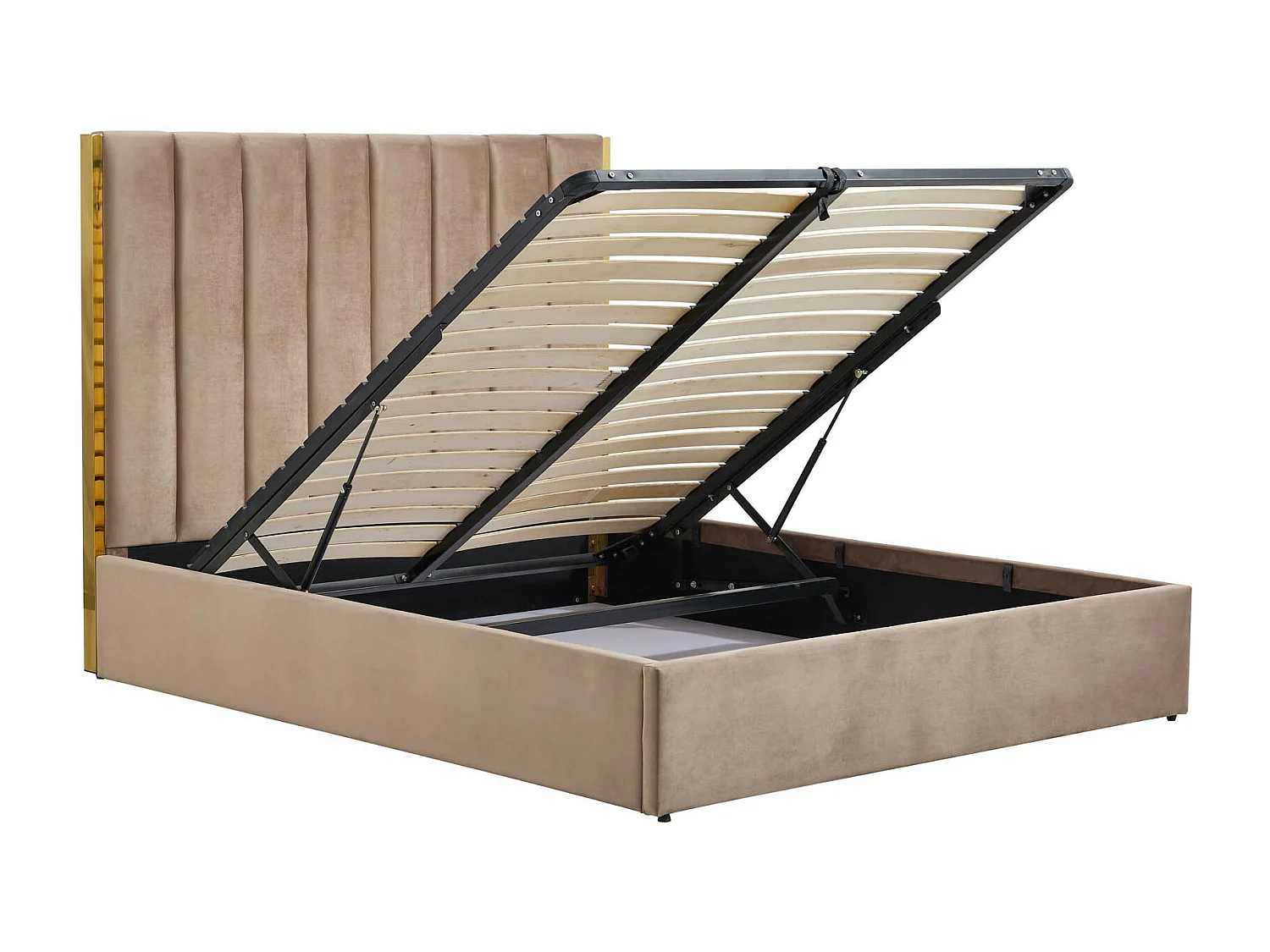 Lit 2 places 160x200 cm avec tête de lit en velours beige Souls