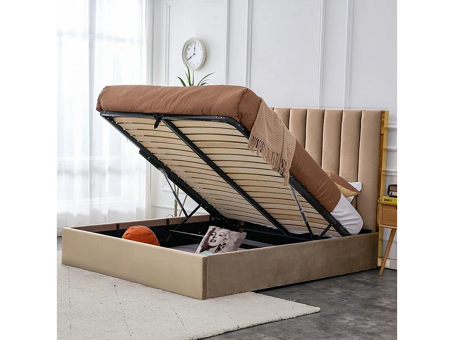 Lit 2 places 160x200 cm avec tête de lit en velours beige Souls