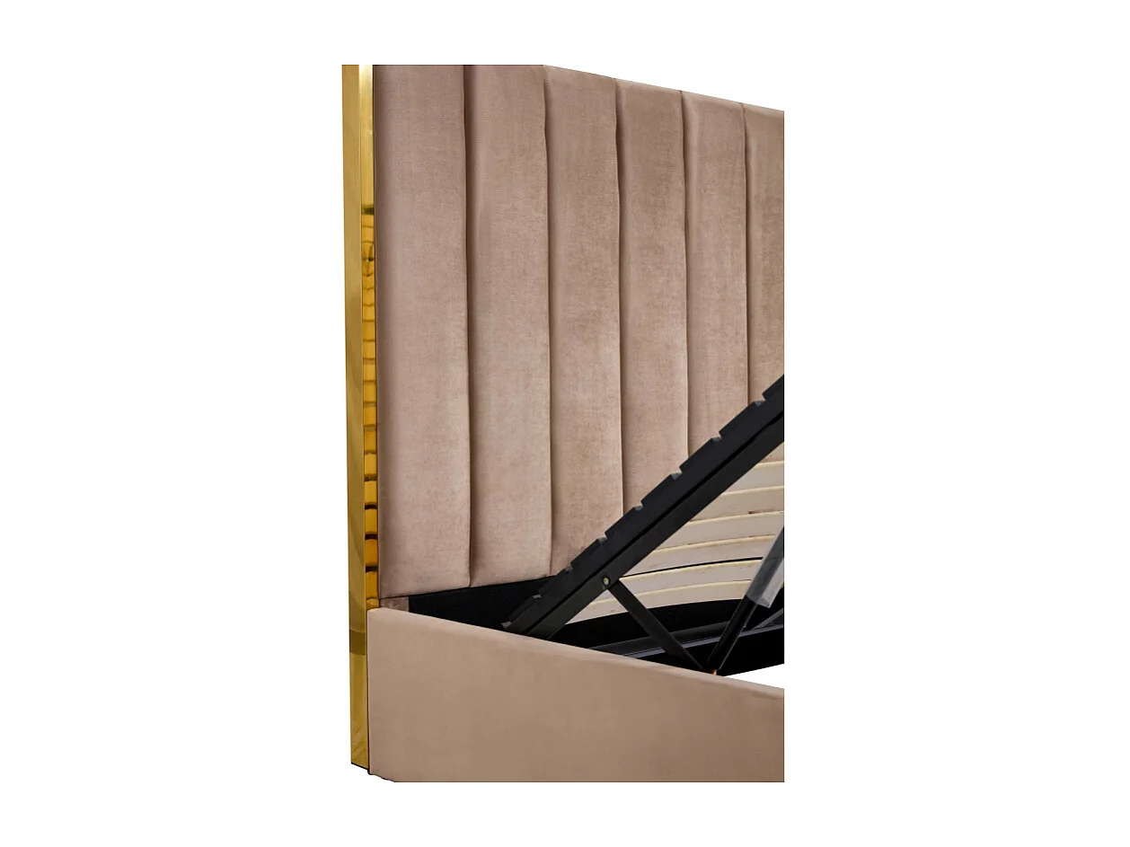 Lit 2 places 160x200 cm avec tête de lit en velours beige Souls