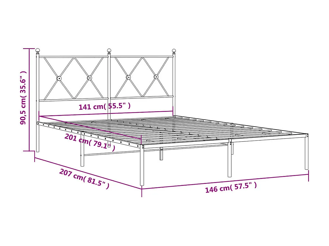 Estrutura de cama com cabeceira 140x200 cm metal branco