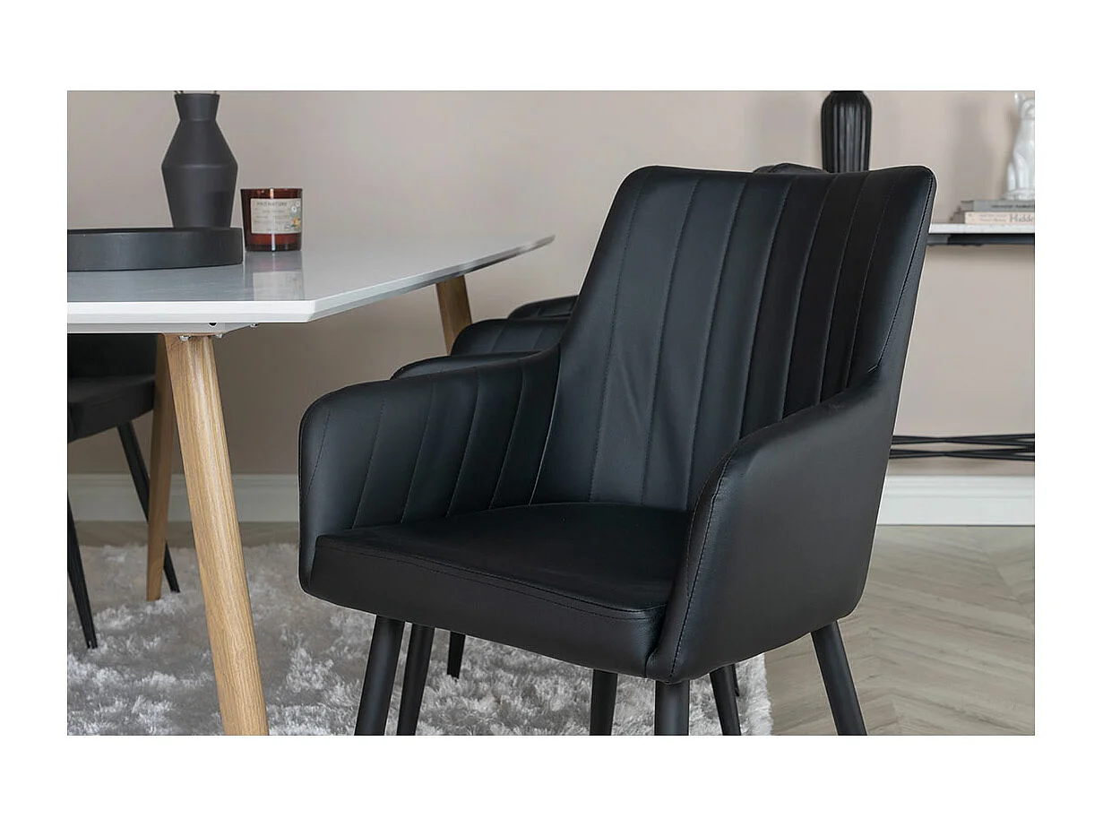 Comfort chaise de salle à manger avec accoudoirs cuir PU noir.
