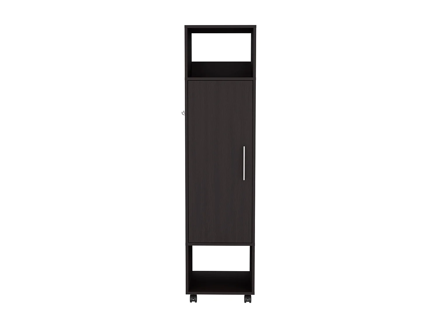 Armário em melamina Kronospan com uma porta, duas prateleiras, varão para roupa e espelho incluído, 160 cm X 40 cm X 40 cm X 48 cm, Preto