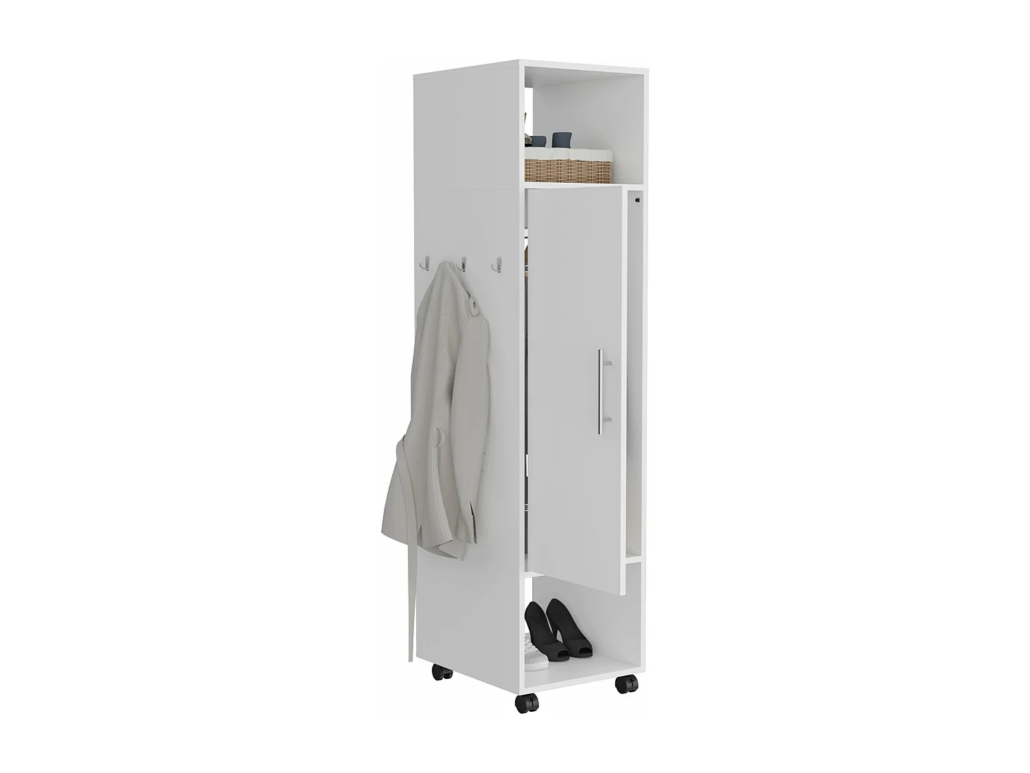 Armoire en mélamine Kronospan avec une porte, deux étagères, tringle à vêtements et miroir inclus , 160 cm X 40 cm X 48 cm , Blanc