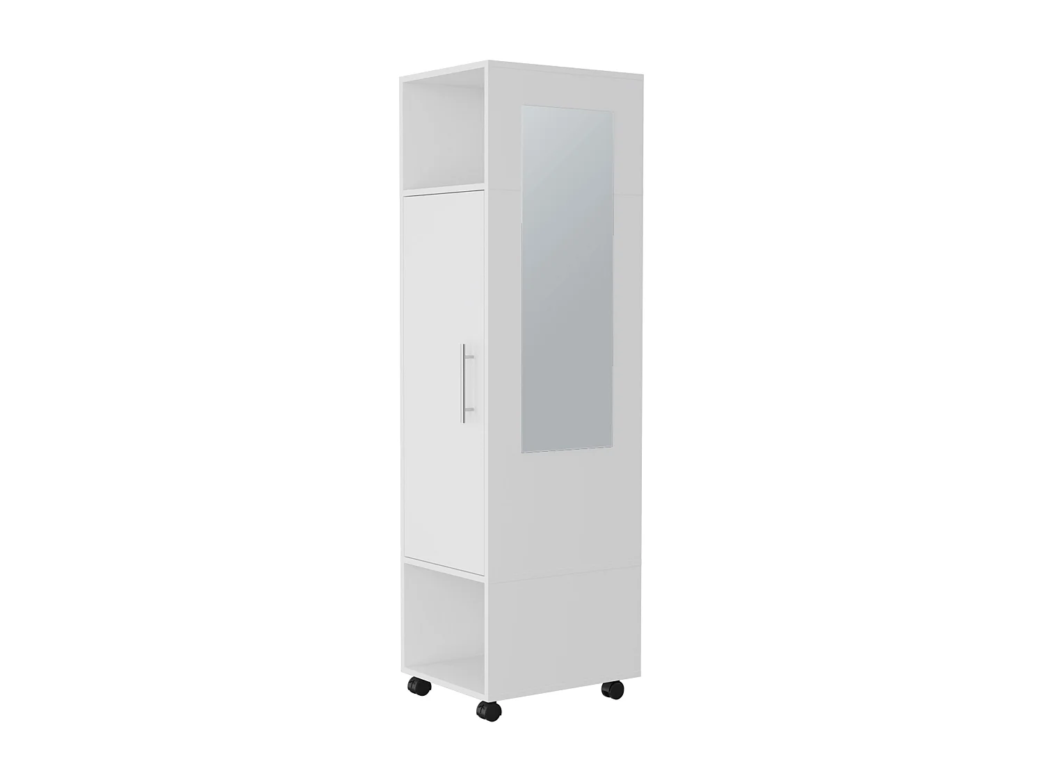 Armoire en mélamine Kronospan avec une porte, deux étagères, tringle à vêtements et miroir inclus , 160 cm X 40 cm X 48 cm , Blanc