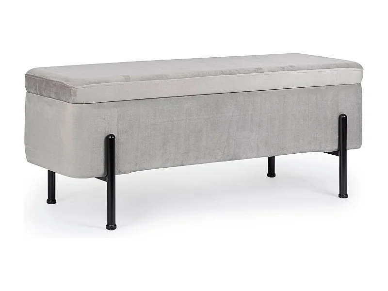 Banc coffre 2 places en velours et piétement noir - NINA