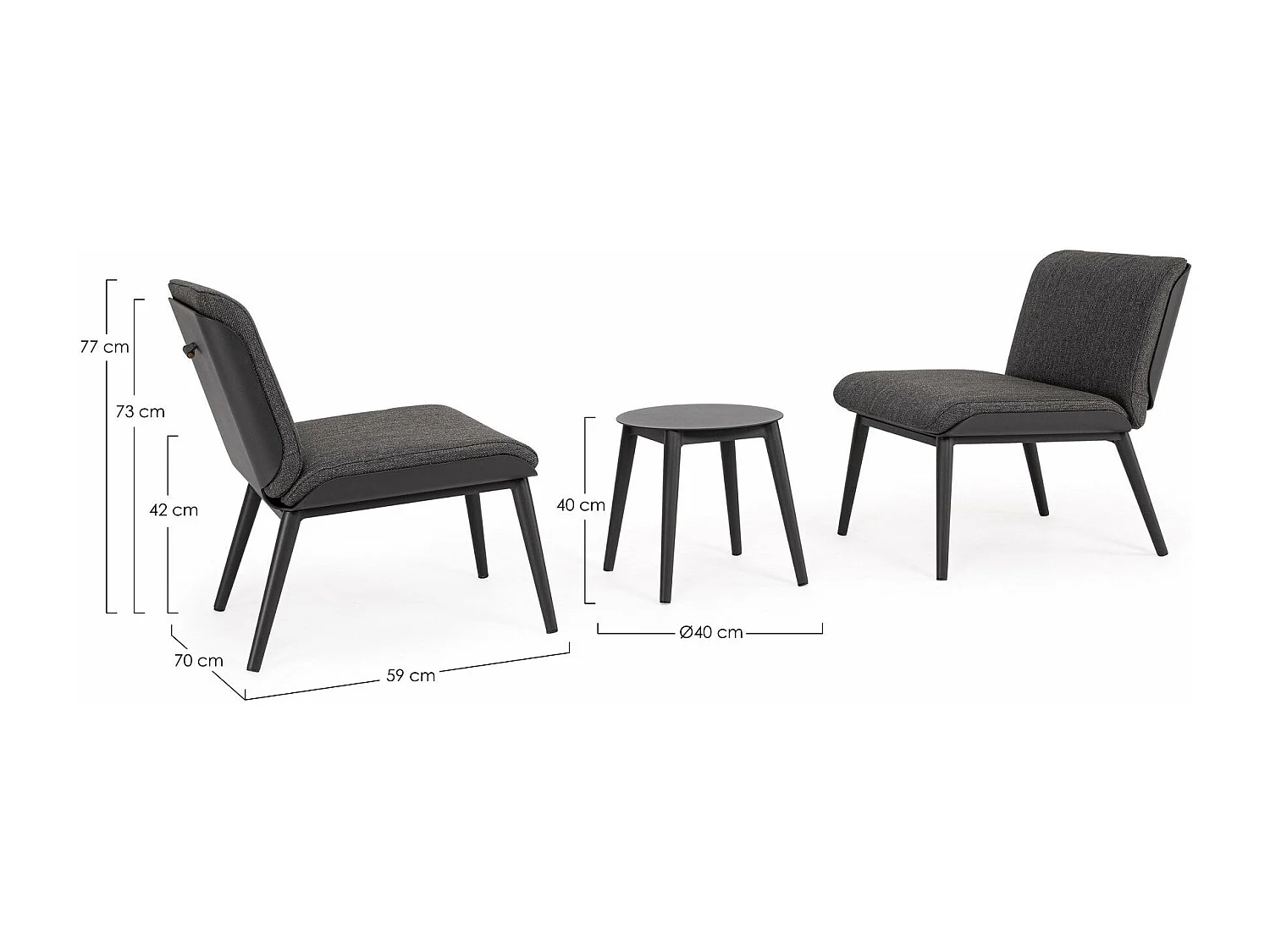 Salon de jardin en aluminium et coussins toile (set de 3) - ST VALERY