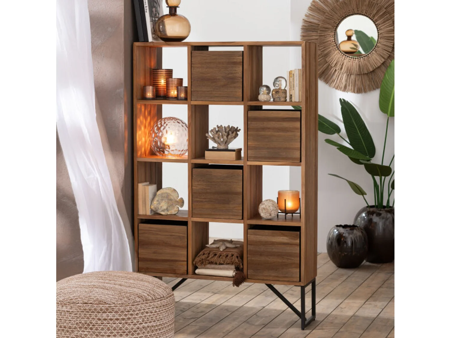 Étagère Avec Tiroirs en Bois "Teck" 158cm Naturel