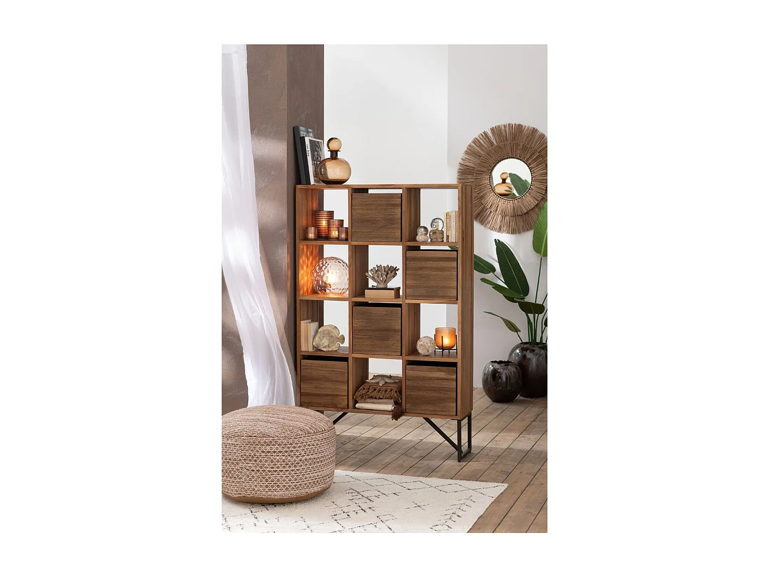 Étagère Avec Tiroirs en Bois "Teck" 158cm Naturel