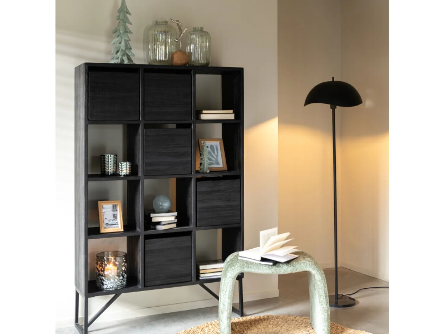 Étagère Avec Tiroirs en Bois "Teck" 158cm Noir