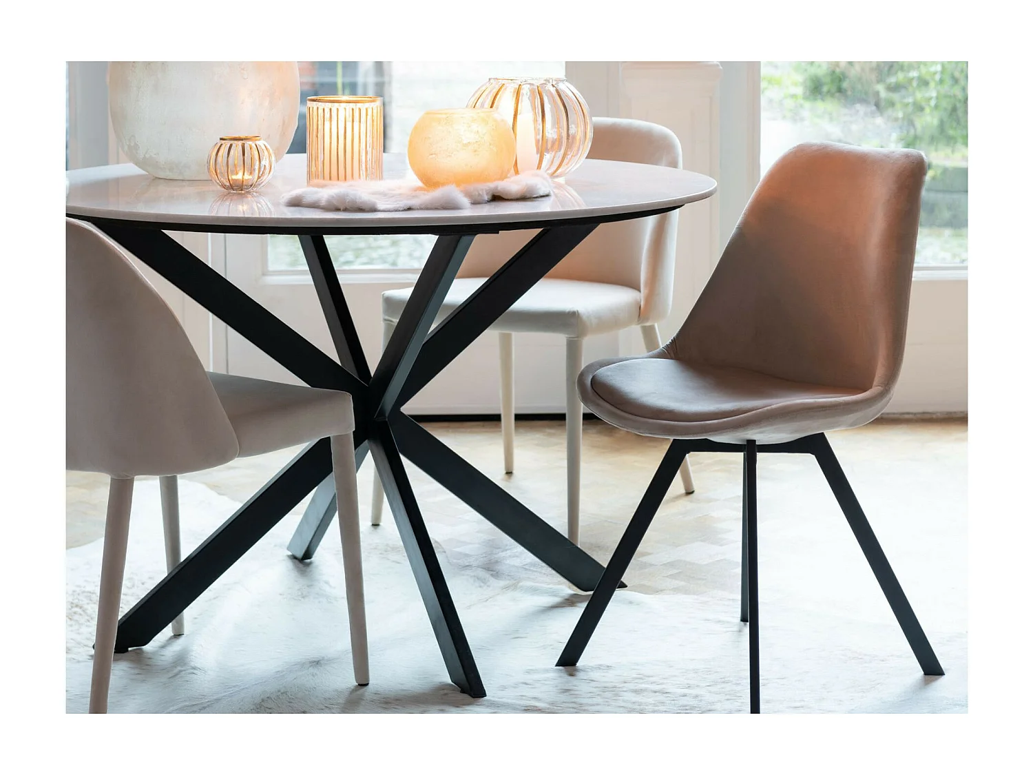 Chaise de salle à manger scandinave en velours et métal (lot de 2) - ELENE