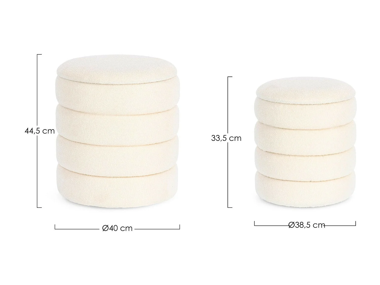 Poufs contemporains ronds en tissu bouclette (set de 2) - KARENINE