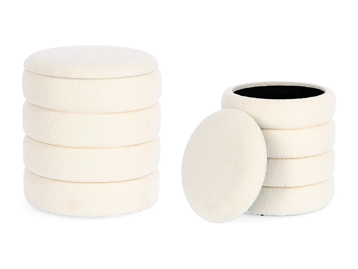 Poufs contemporains ronds en tissu bouclette (set de 2) - KARENINE