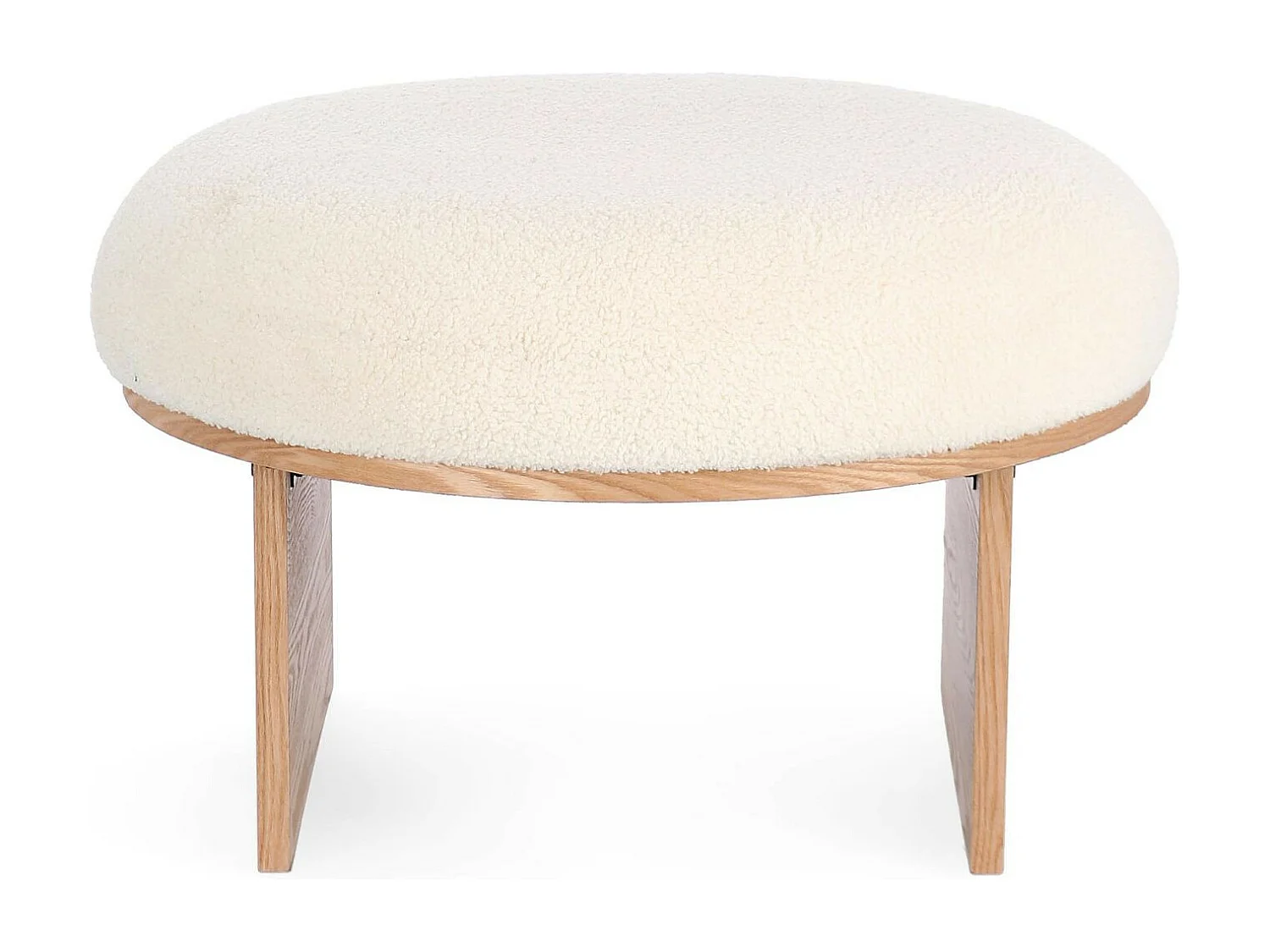 Pouf rond en bois et bouclette blanc D60 - PAVEL
