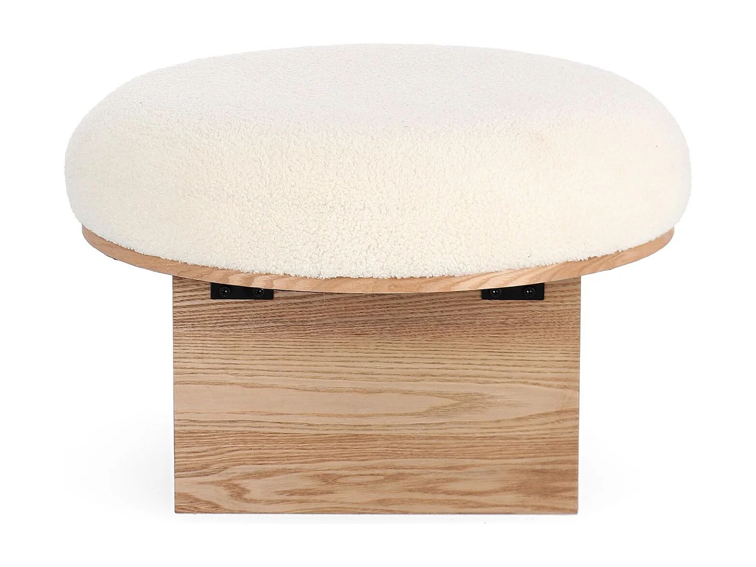 Pouf rond en bois et bouclette blanc D60 - PAVEL