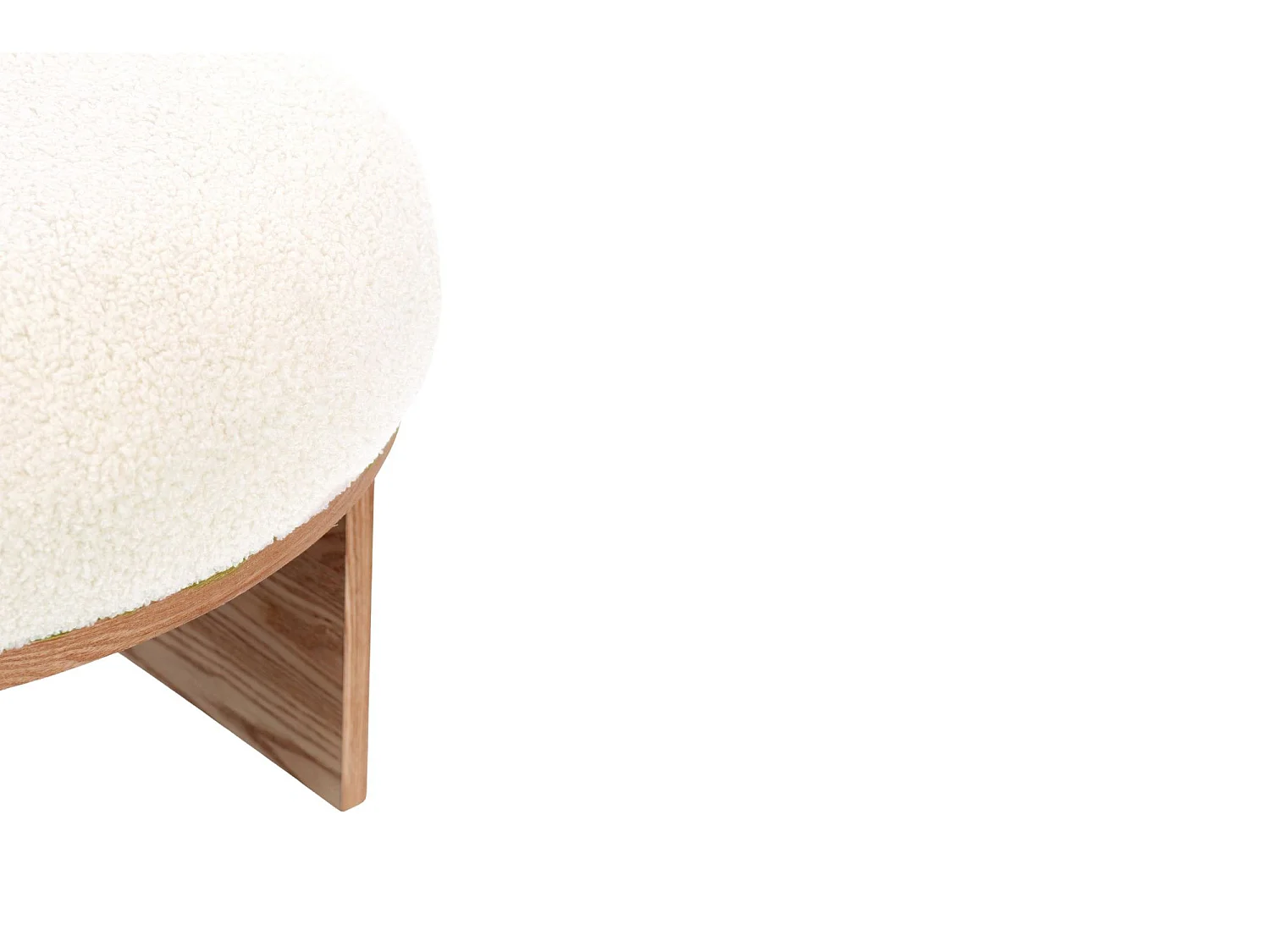 Pouf rond en bois et bouclette blanc D60 - PAVEL