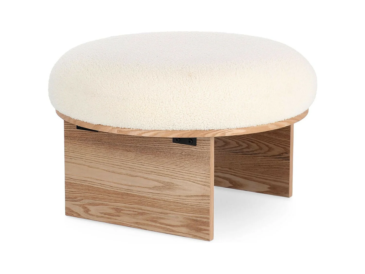 Pouf rond en bois et bouclette blanc D60 - PAVEL