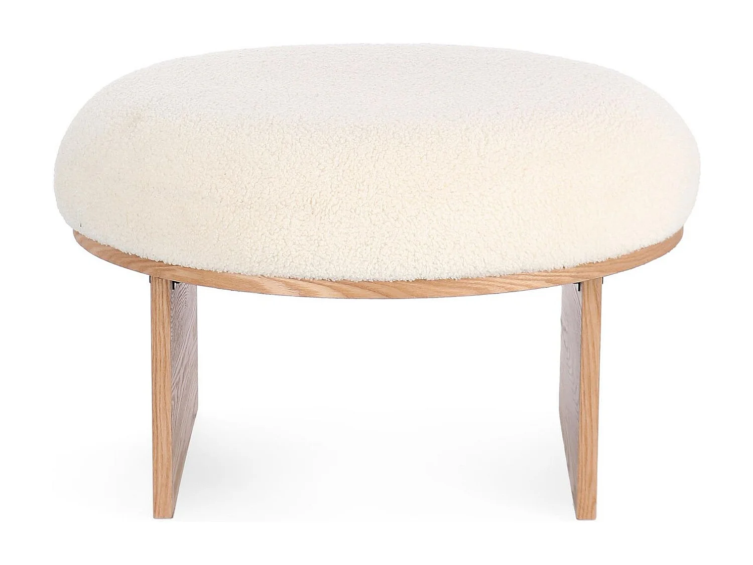 Pouf rond en bois et bouclette blanc D60 - PAVEL
