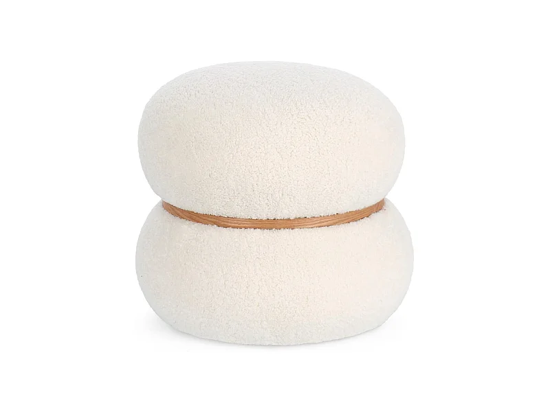 Pouf rond bouclette blanc ivoire D43 - STRATUS