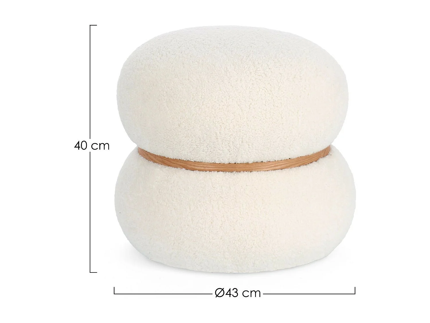 Pouf rond bouclette blanc ivoire D43 - STRATUS