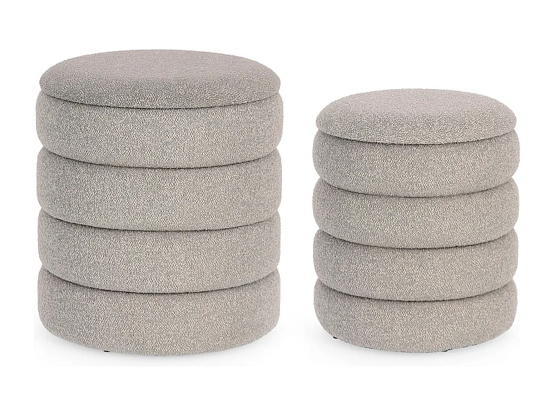 Poufs contemporains ronds en tissu bouclette (set de 2) - KARENINE