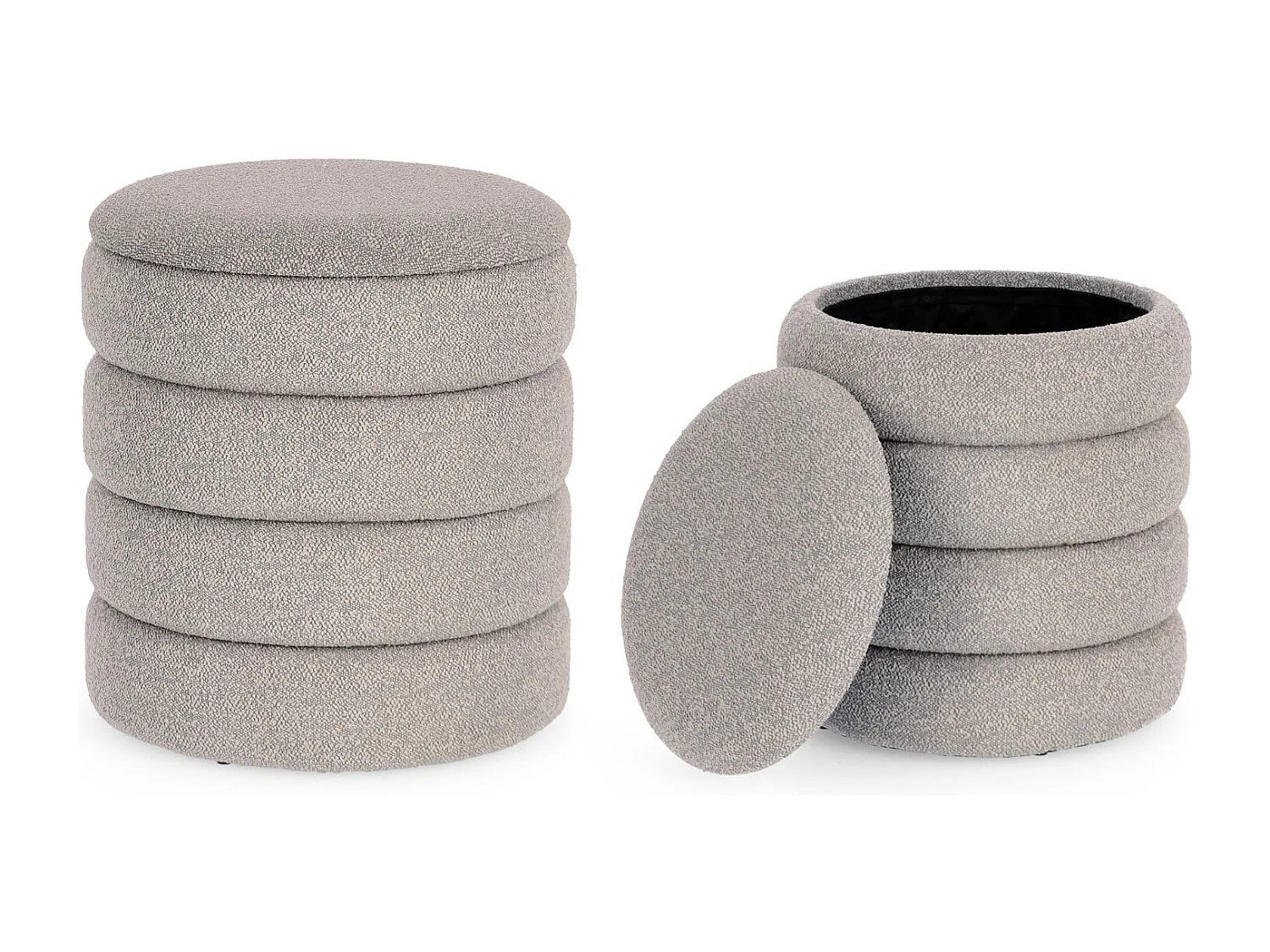 Poufs contemporains ronds en tissu bouclette (set de 2) - KARENINE