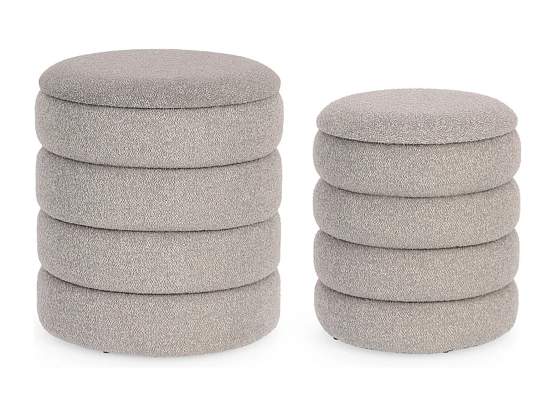 Poufs contemporains ronds en tissu bouclette (set de 2) - KARENINE