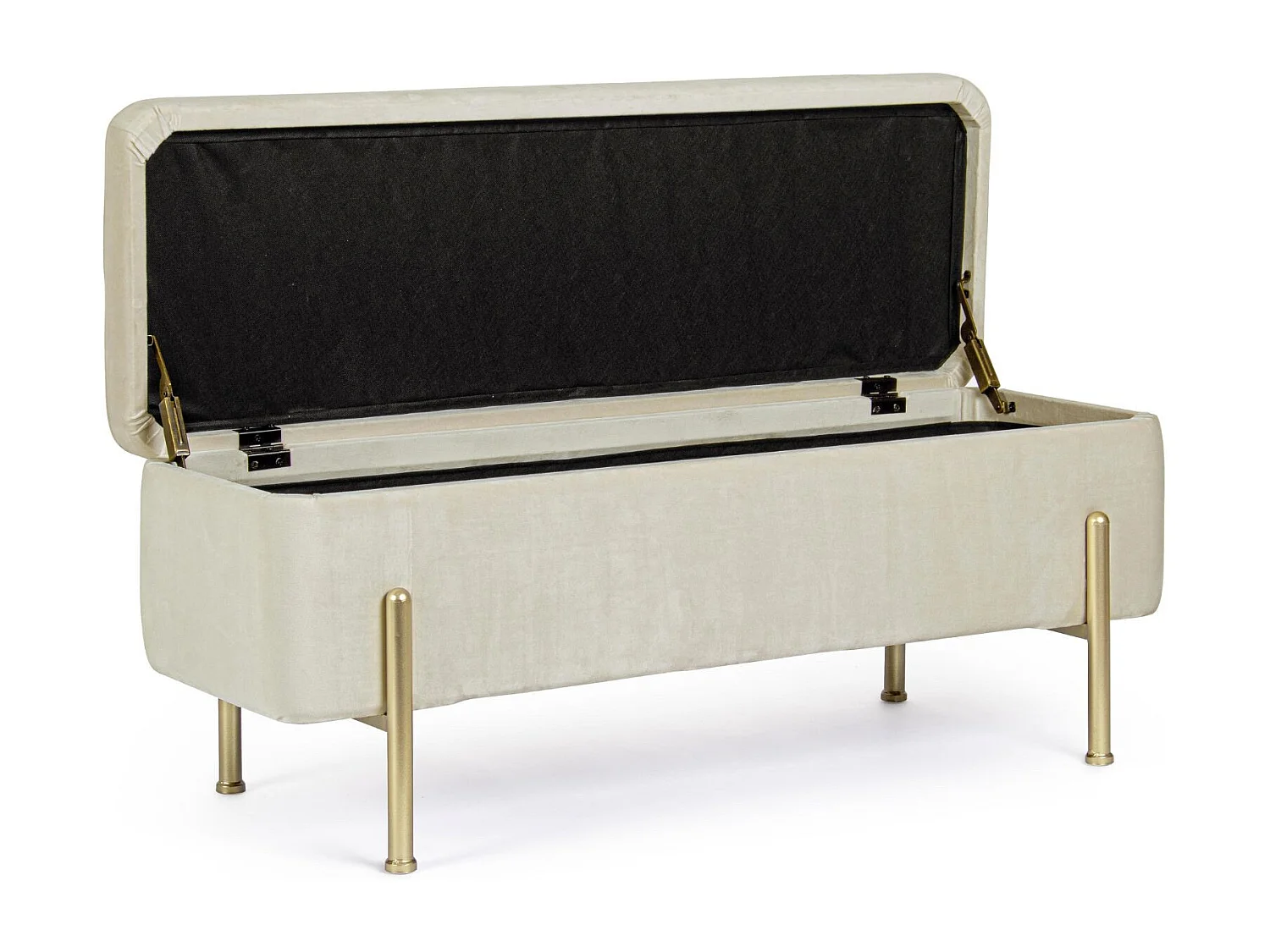 Banc coffre 2 places en velours et piétement or - NINA