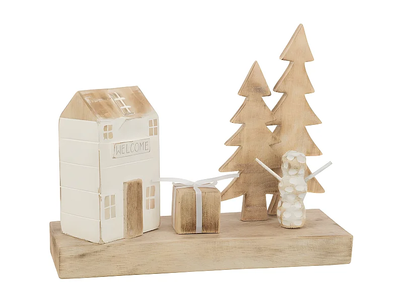 Decoración navideña de madera blanca 40x12x30 cm