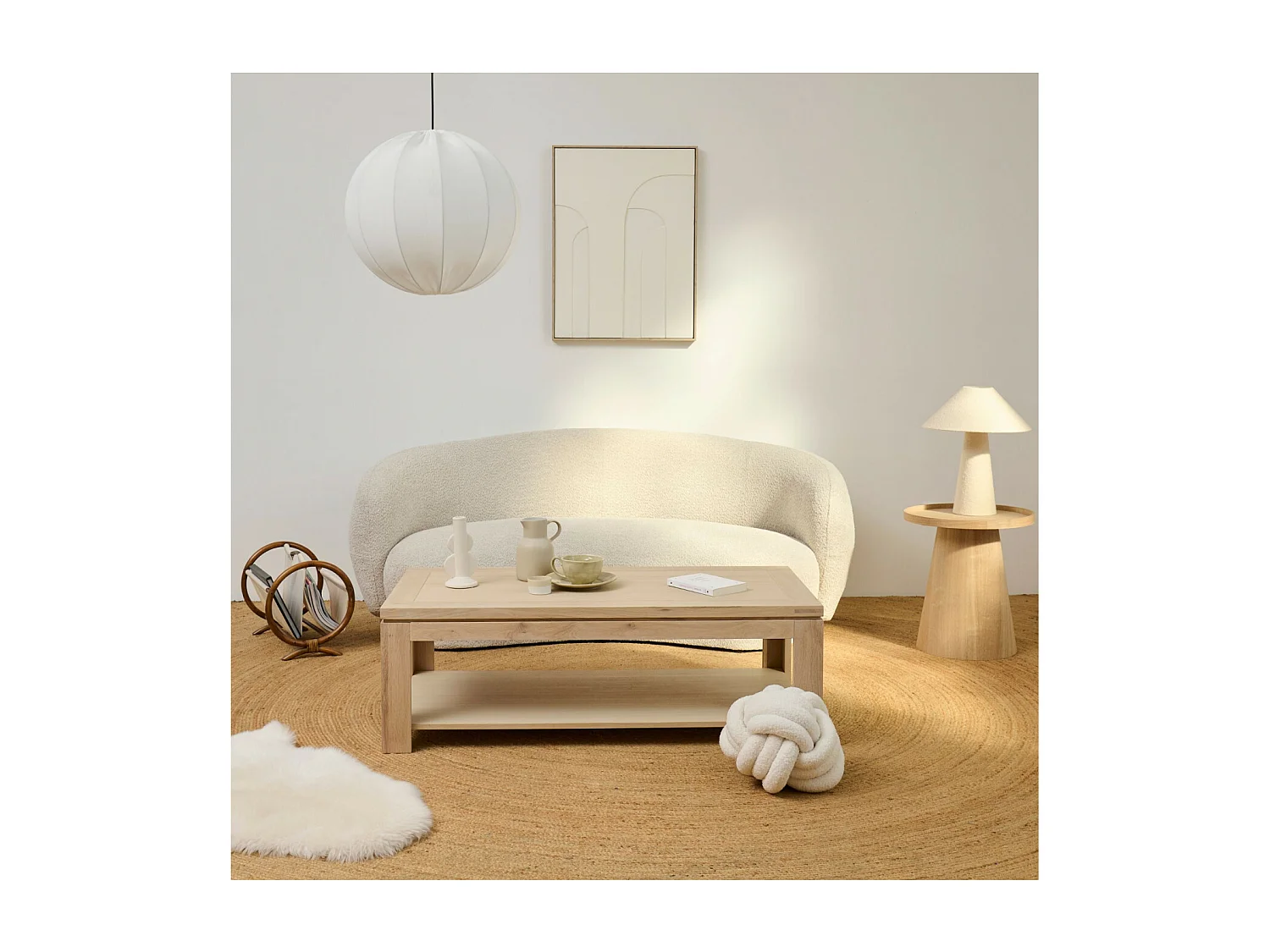 Canapé 3 places en tissu bouclette blanc L191 - ELLA