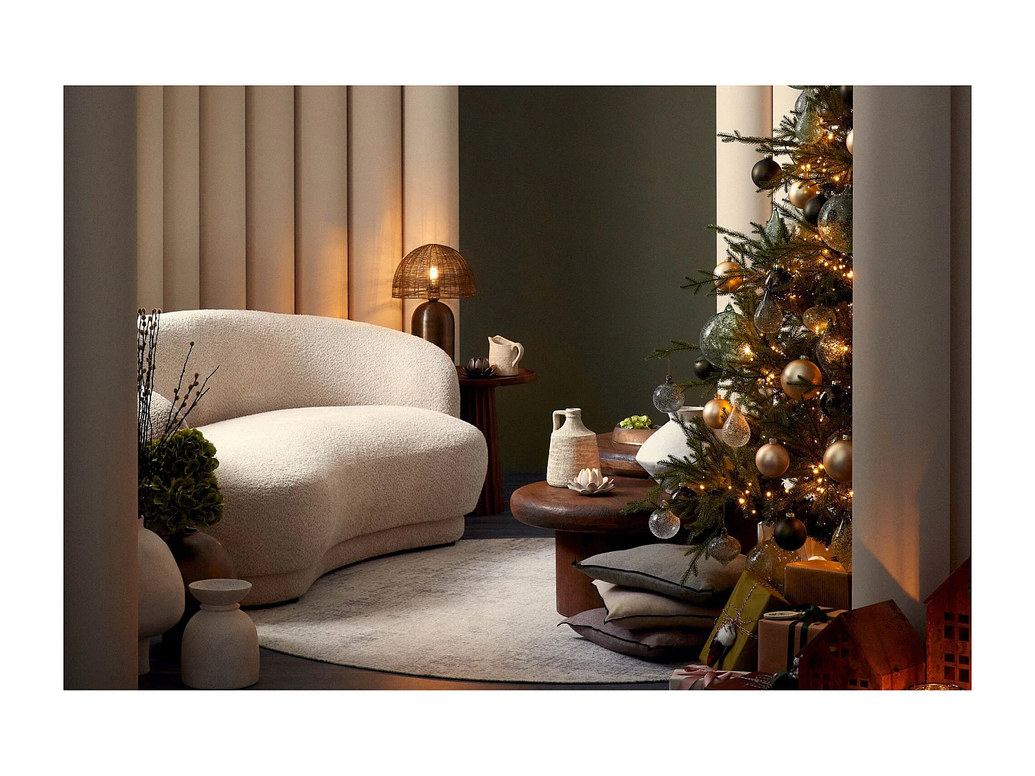 Canapé 3 places en tissu bouclette blanc L191 - ELLA