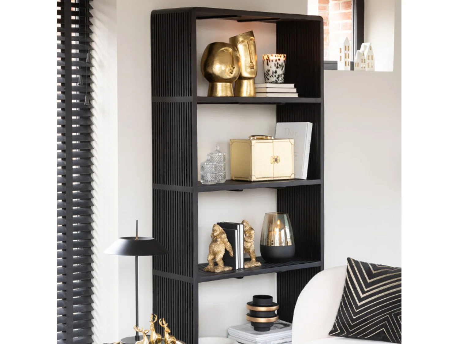 Bibliothèque 4 Niveaux en Bois "Teck" 190cm Noir