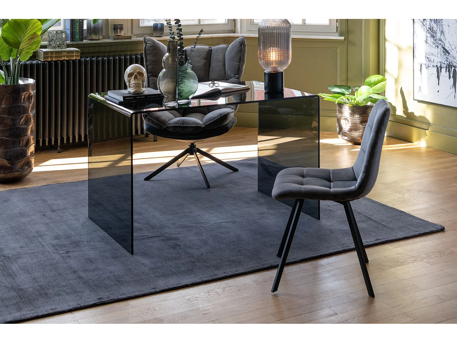 Chaises en velours peau de pêche et en métal (lot de 2) - OLIVIA