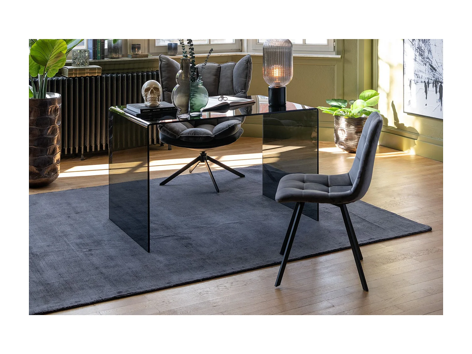 Chaises en velours peau de pêche et en métal (lot de 2) - OLIVIA