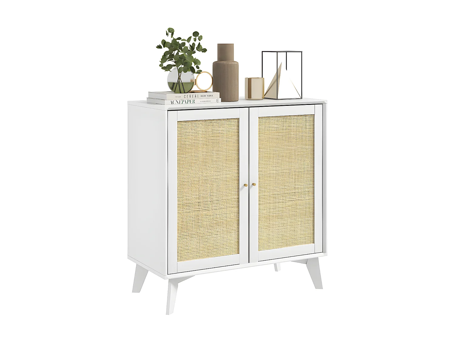 Buffet 2 portes CHIMENE blanc et cannage