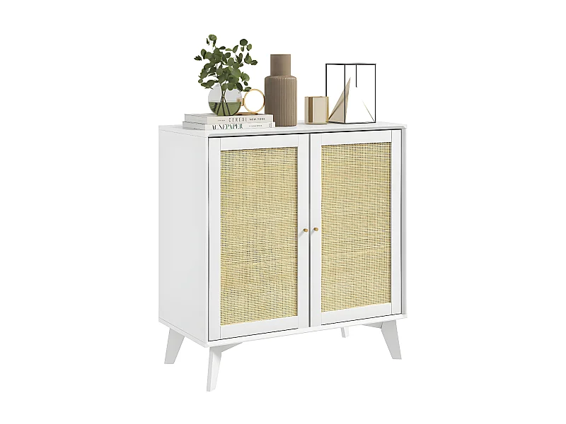 Buffet 2 portes CHIMENE blanc et cannage
