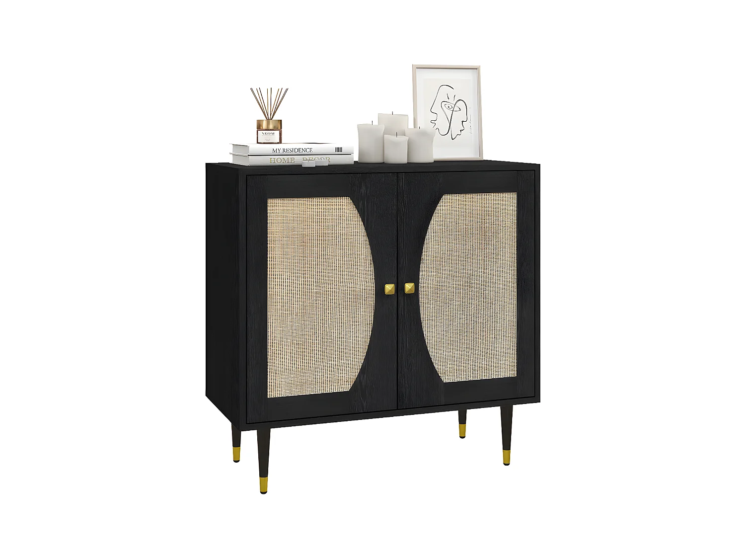 Buffet 2 portes HIDEO cannage et noir