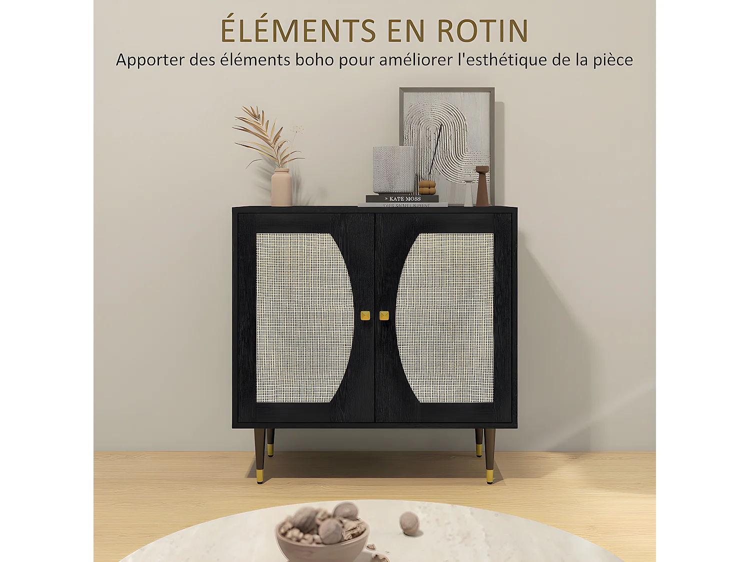 Buffet 2 portes HIDEO cannage et noir