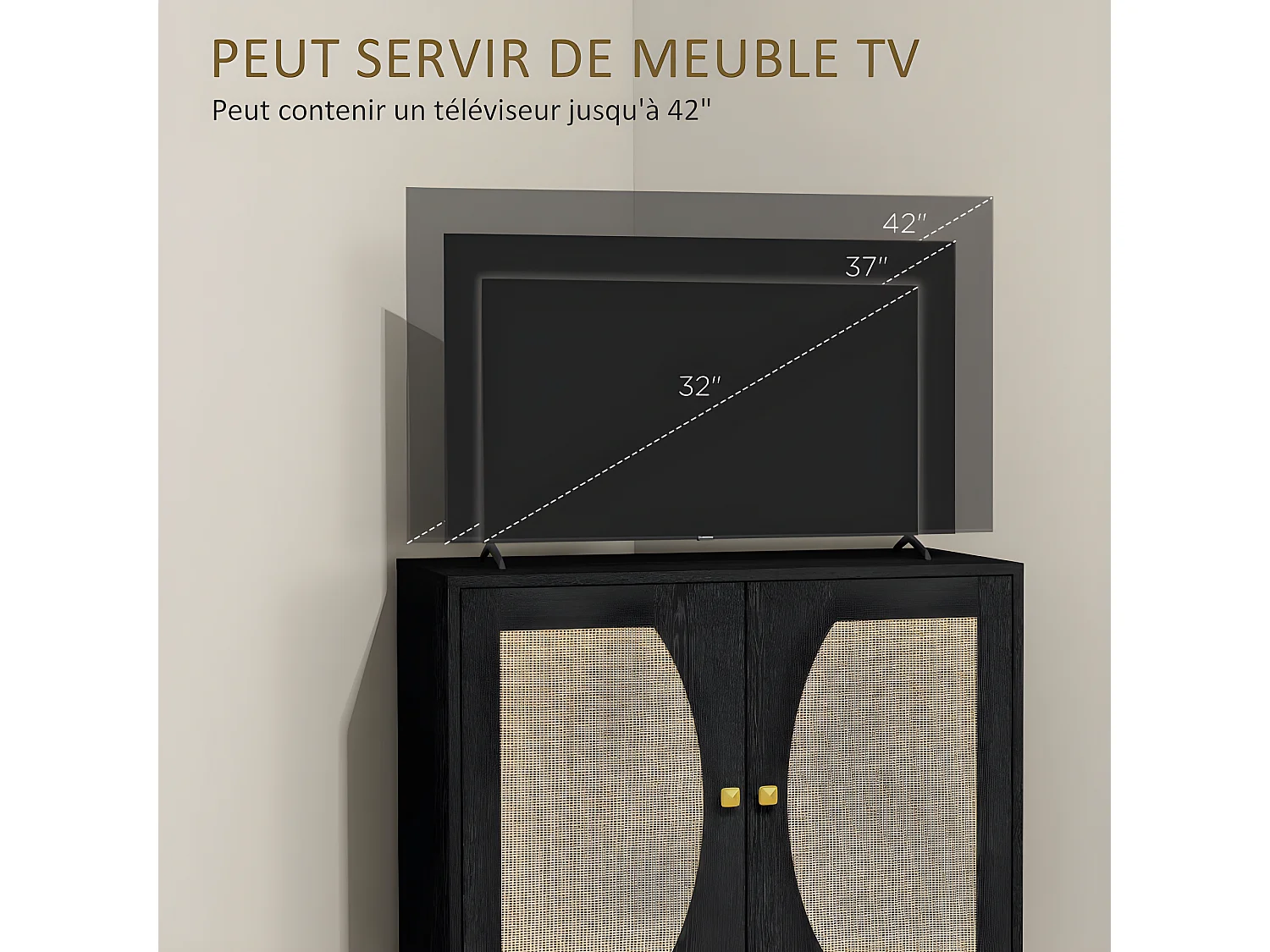 Buffet 2 portes HIDEO cannage et noir