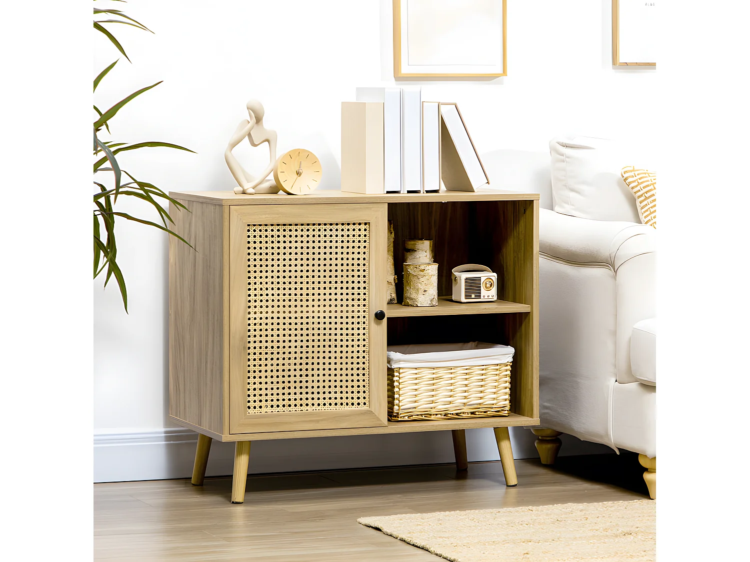 Buffet 1 porte CELINA cannage et bois