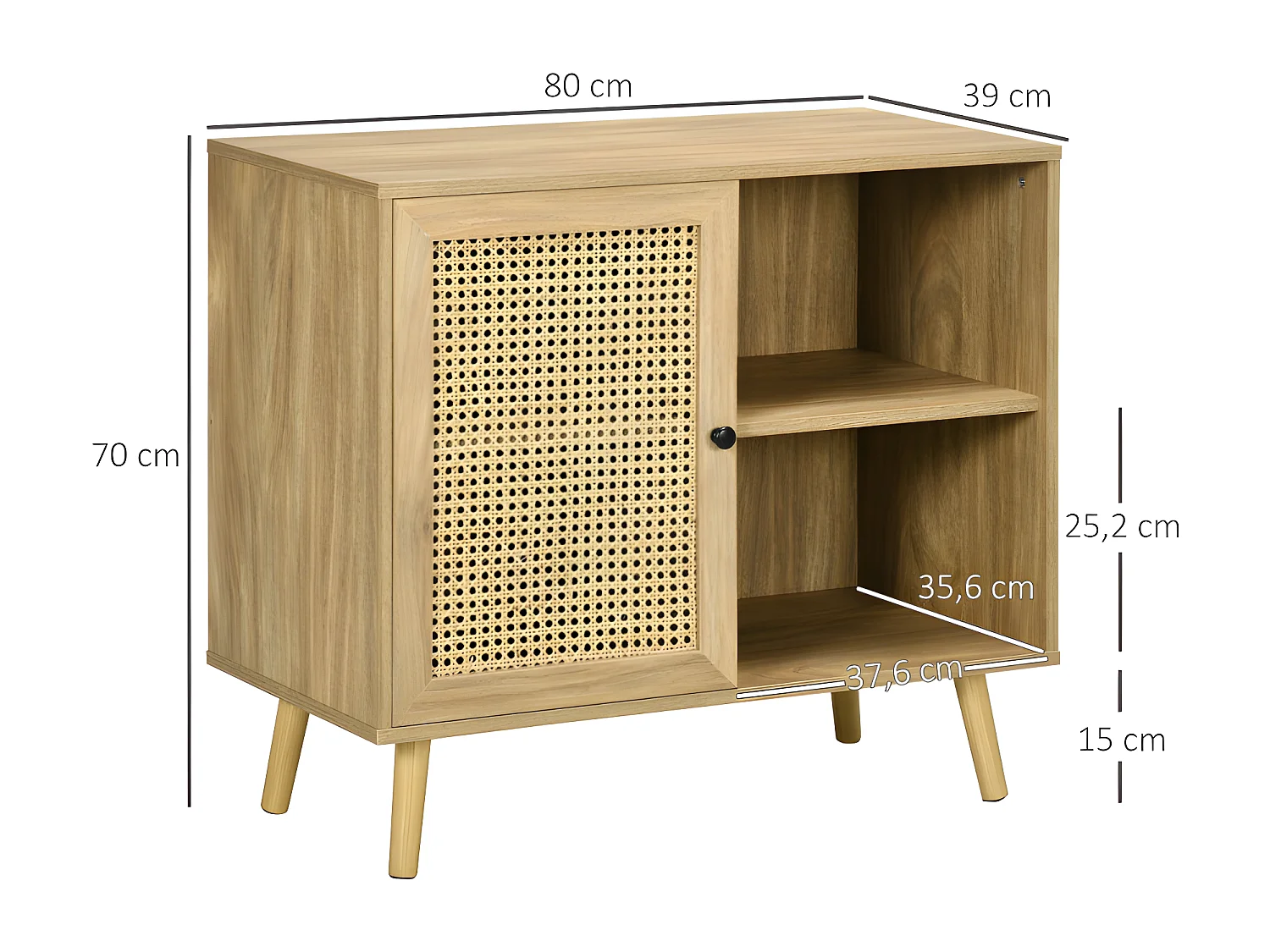 Buffet 1 porte CELINA cannage et bois